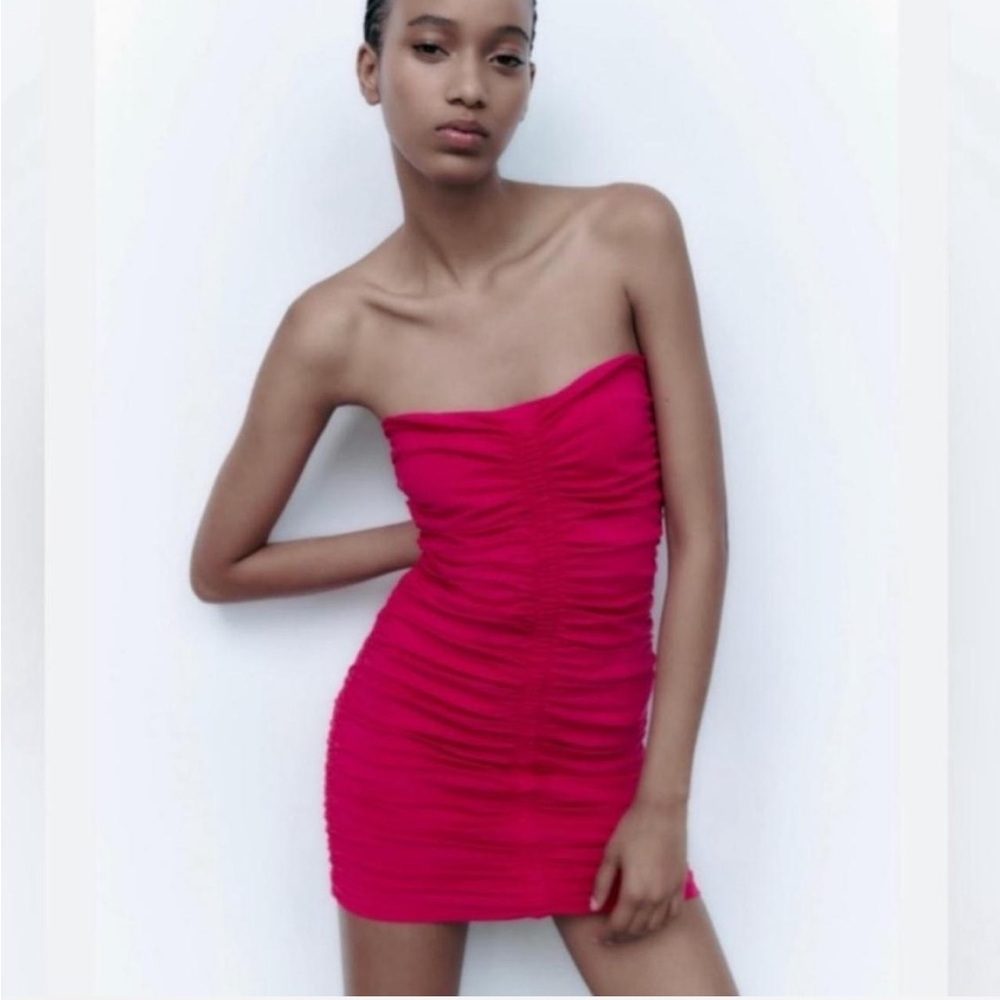 Zara Vibrant Pink Strapless Dress